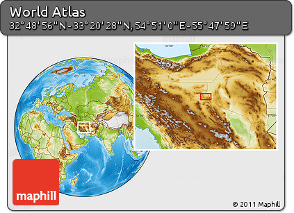 Physical Location Map of the Area around 33° 4' 42" N, 55° 19' 30" E