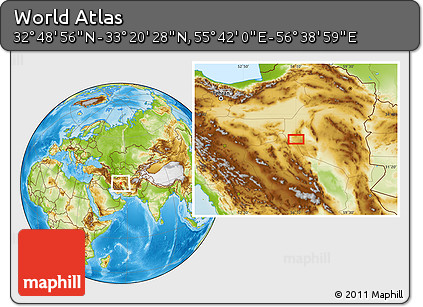 Physical Location Map of the Area around 33° 4' 42" N, 56° 10' 29" E