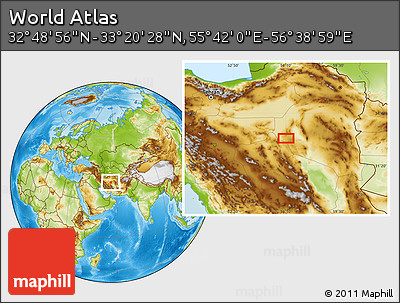 Physical Location Map of the Area around 33° 4' 42" N, 56° 10' 29" E