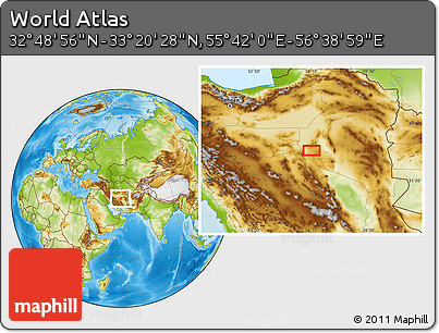 Physical Location Map of the Area around 33° 4' 42" N, 56° 10' 29" E