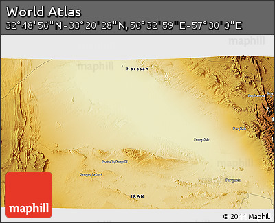 Physical 3D Map of the Area around 33° 4' 42" N, 57° 1' 29" E