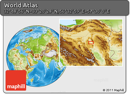 Physical Location Map of the Area around 33° 4' 42" N, 57° 1' 29" E
