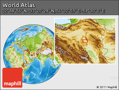 Physical Location Map of the Area around 33° 4' 42" N, 57° 1' 29" E