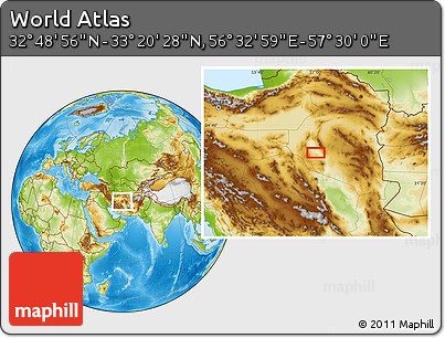 Physical Location Map of the Area around 33° 4' 42" N, 57° 1' 29" E