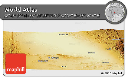 Physical Panoramic Map of the Area around 33° 4' 42" N, 57° 1' 29" E