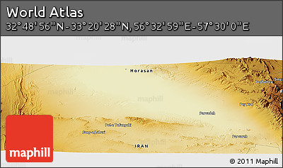 Physical Panoramic Map of the Area around 33° 4' 42" N, 57° 1' 29" E