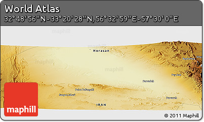 Physical Panoramic Map of the Area around 33° 4' 42" N, 57° 1' 29" E