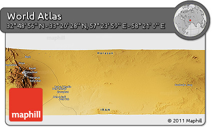Physical Panoramic Map of the Area around 33° 4' 42" N, 57° 52' 30" E