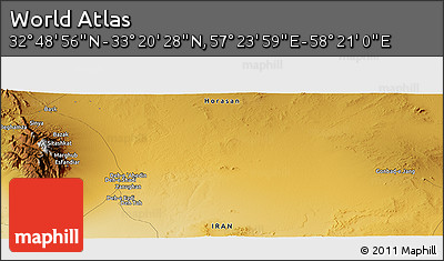 Physical Panoramic Map of the Area around 33° 4' 42" N, 57° 52' 30" E