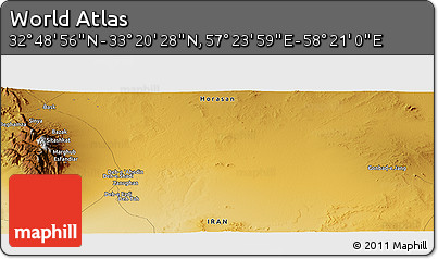 Physical Panoramic Map of the Area around 33° 4' 42" N, 57° 52' 30" E