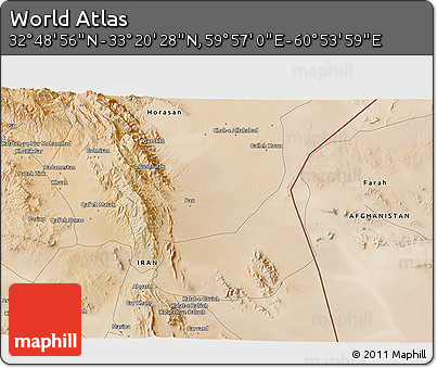 Satellite 3D Map of the Area around 33° 4' 42" N, 60° 25' 29" E