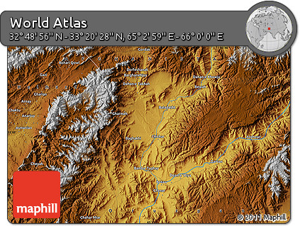 Physical Map of the Area around 33° 4' 42" N, 65° 31' 30" E