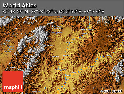 Physical Map of the Area around 33° 4' 42" N, 65° 31' 30" E
