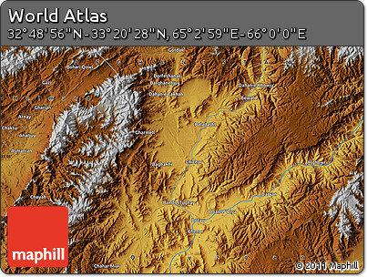 Physical Map of the Area around 33° 4' 42" N, 65° 31' 30" E