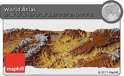Physical Panoramic Map of the Area around 33° 4' 42" N, 65° 31' 30" E