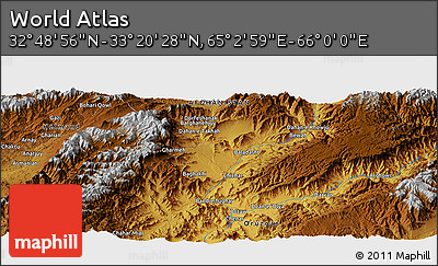 Physical Panoramic Map of the Area around 33° 4' 42" N, 65° 31' 30" E