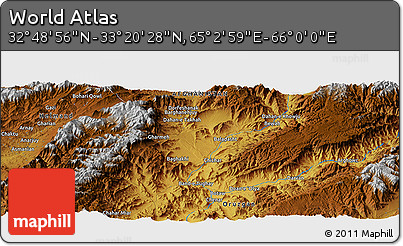 Physical Panoramic Map of the Area around 33° 4' 42" N, 65° 31' 30" E