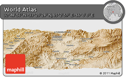 Satellite Panoramic Map of the Area around 33° 4' 42" N, 65° 31' 30" E