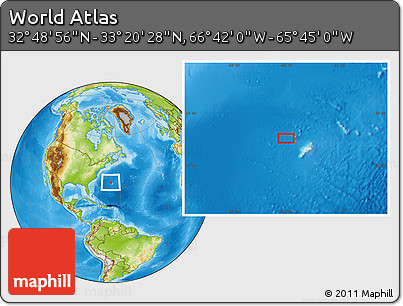 Physical Location Map of the Area around 33° 4' 42" N, 66° 13' 29" W