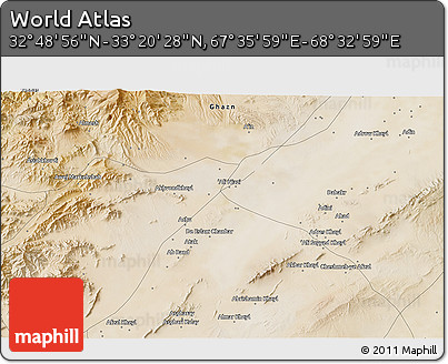 Satellite 3D Map of the Area around 33° 4' 42" N, 68° 4' 29" E