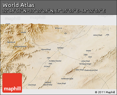 Satellite 3D Map of the Area around 33° 4' 42" N, 68° 4' 29" E