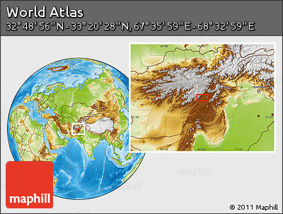 Physical Location Map of the Area around 33° 4' 42" N, 68° 4' 29" E