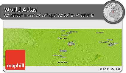 Physical Panoramic Map of the Area around 33° 4' 42" N, 6° 1' 30" E