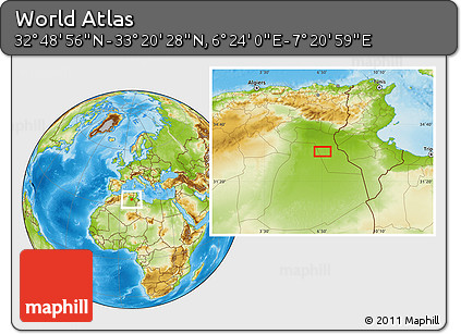 Physical Location Map of the Area around 33° 4' 42" N, 6° 52' 30" E
