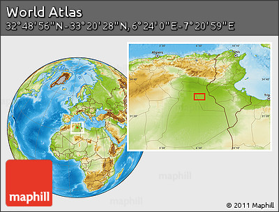 Physical Location Map of the Area around 33° 4' 42" N, 6° 52' 30" E