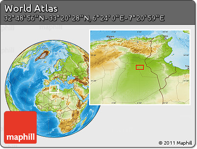 Physical Location Map of the Area around 33° 4' 42" N, 6° 52' 30" E