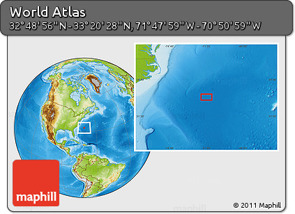 Physical Location Map of the Area around 33° 4' 42" N, 71° 19' 29" W