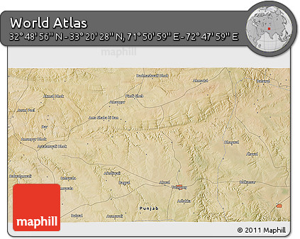 Satellite 3D Map of the Area around 33° 4' 42" N, 72° 19' 29" E