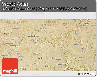 Satellite 3D Map of the Area around 33° 4' 42" N, 72° 19' 29" E