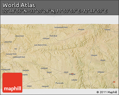 Satellite 3D Map of the Area around 33° 4' 42" N, 72° 19' 29" E