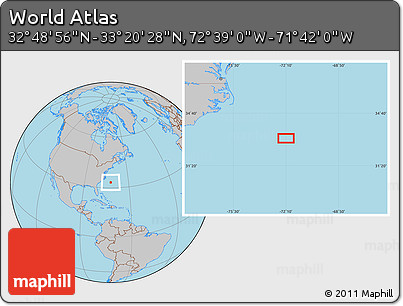 Gray Location Map of the Area around 33° 4' 42" N, 72° 10' 30" W