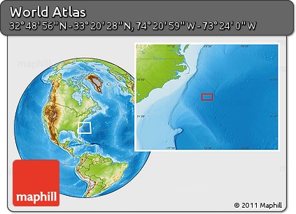 Physical Location Map of the Area around 33° 4' 42" N, 73° 52' 30" W