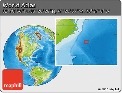 Physical Location Map of the Area around 33° 4' 42" N, 73° 52' 30" W