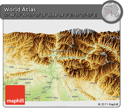 Physical 3D Map of the Area around 33° 4' 42" N, 74° 52' 30" E