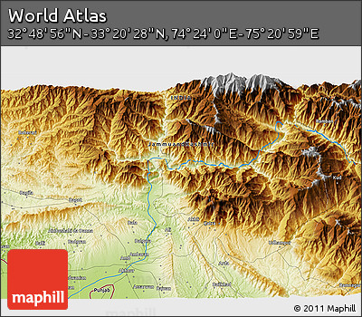 Physical 3D Map of the Area around 33° 4' 42" N, 74° 52' 30" E