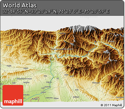 Physical 3D Map of the Area around 33° 4' 42" N, 74° 52' 30" E