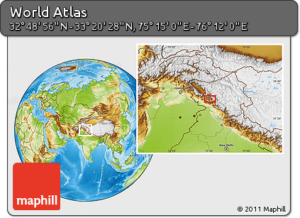 Physical Location Map of the Area around 33° 4' 42" N, 75° 43' 29" E