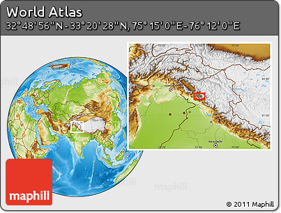 Physical Location Map of the Area around 33° 4' 42" N, 75° 43' 29" E