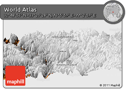 Physical Panoramic Map of the Area around 33° 4' 42" N, 76° 34' 29" E