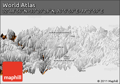 Physical Panoramic Map of the Area around 33° 4' 42" N, 76° 34' 29" E