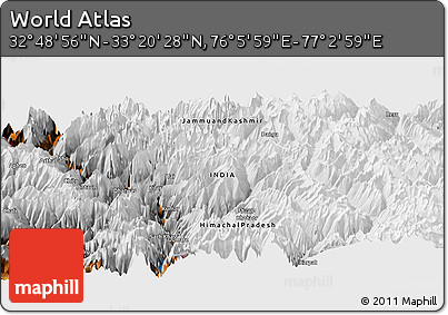 Physical Panoramic Map of the Area around 33° 4' 42" N, 76° 34' 29" E