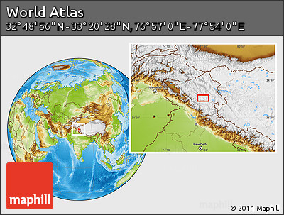 Physical Location Map of the Area around 33° 4' 42" N, 77° 25' 30" E