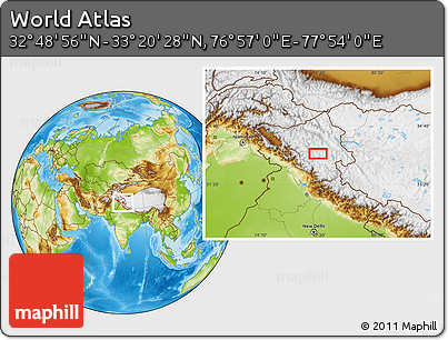 Physical Location Map of the Area around 33° 4' 42" N, 77° 25' 30" E