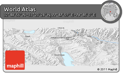 Physical Panoramic Map of the Area around 33° 4' 42" N, 78° 16' 30" E