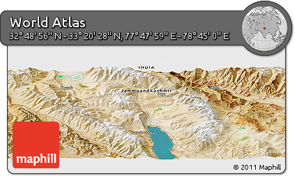 Satellite Panoramic Map of the Area around 33° 4' 42" N, 78° 16' 30" E