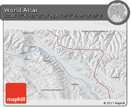 Physical 3D Map of the Area around 33° 4' 42" N, 79° 7' 30" E